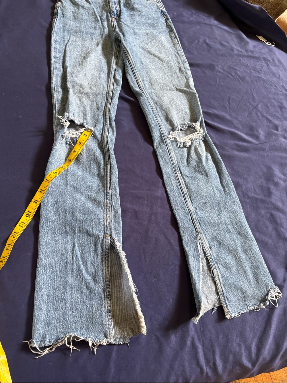 Zara Light Blue Straight-Leg Distressed Jeans - Picture 7 of 8